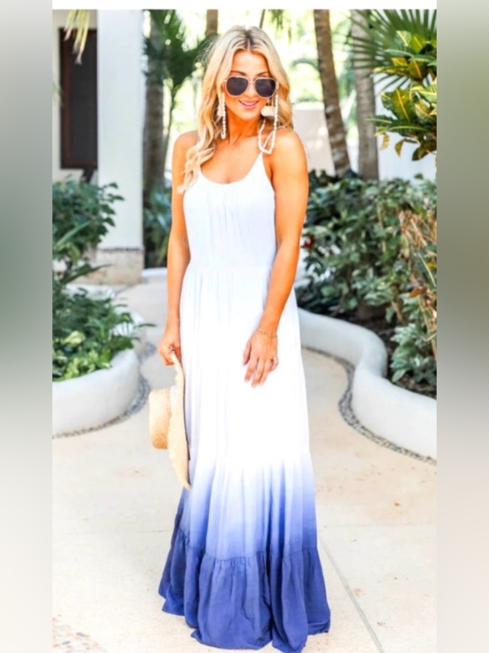 Pink Lily White to Blue Ombre Maxi Dress